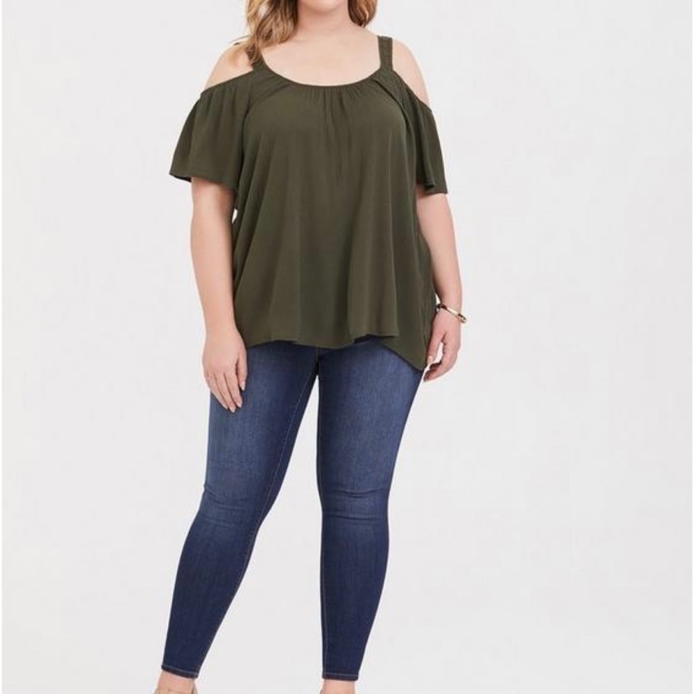 TORRID Gauze Cold Shoulder Army Green Blouse Size 2X